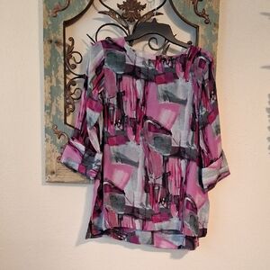 Pink/Purple Graphic Blouse with Relaxed Fit. NWT Size XS